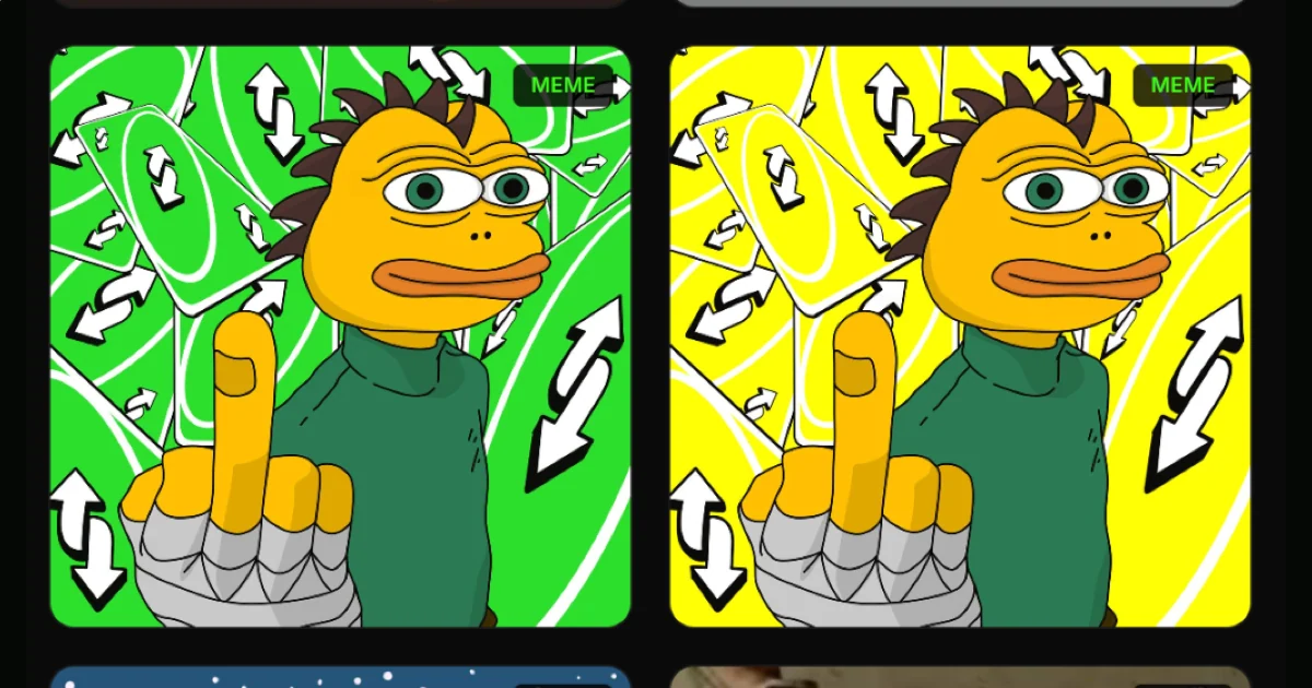 Two cartoon characters raising middle fingers on green and yellow backgrounds