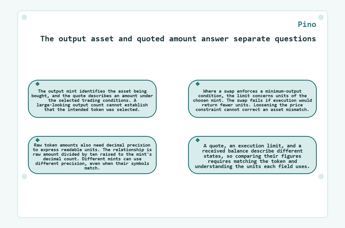 Graphic: Pino: The output asset and quoted amount answer separate questions